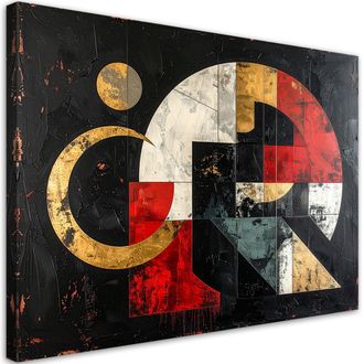Feeby Cuadro Sobre Lienzo, Abstracci&oacute;n Geom&eacute;trica Sobre Fondo Negro, 120x80