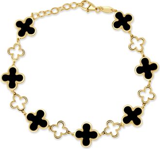 Italian Gold, Inc 14K Yellow Gold Alternating Clover & Open Clovers All The Way Around Bracelet - Onyx