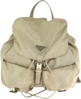 Prada Pre-owned Nylon Leather Backpack - Dames - Vintage Rugzakken - Beige - ONE Size - Nylon - Vintage