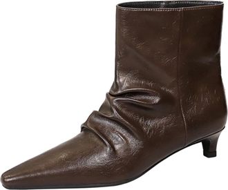 Generic High Heels Boots for Women 3CM Stiletto Pointed Toe Retro Pleats Fashion Toing Out Work Office Ankle Boot (Bronw,6.5)