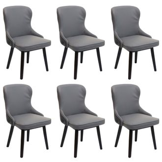 Hhg [nunca Usado] Lote De 6 Silla De Comedor Hhg-713, Silla Tapizada Silla De Cocina Sill&oacute;n Silla, Tela/textil Madera Maciza, Gris Oscuro-gris Claro