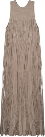 Alysi Neutrals Knitted Fringed Viscose Maxi Dress