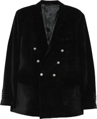 Reveres 1949 Zwart Fluweel Dubbel-Borst Jas - Heren - Blazers - Zwart - M - Jassen