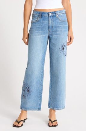 Paige Rylann Embroidered Eyelet Wide Leg Jeans in Sail On Embroidered at Nordstrom, Size 23