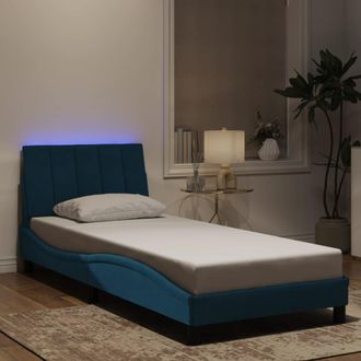 vidaXL Estructura De Cama Con Led Sin Colch&oacute;n Hanko Terciopelo Azul 90x190 Cm Vidaxl