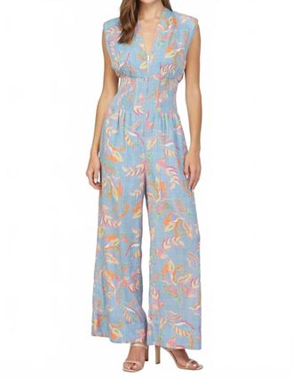 Fate Smocked Waist Front Zip Jumpsuit In Blue