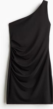 H&M Drapiertes One-Shoulder-Kleid - Schwarz
