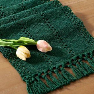 OEM Camino De Mesa Bohemio Para Pascua, Primavera, Estilo Granja, Yute, Bamb&uacute;, R&uacute;stico, Comedor, Centro De Mesa, Bufanda, Verde Oscuro, 30160cm