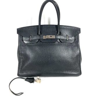 Herm&egrave;s Black Leather Handbag Tote Bag (Pre-Owned)