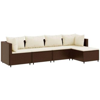 vidaXL Set Muebles De Jard&iacute;n 5 Piezas Y Cojines Rat&aacute;n Sint&eacute;tico Marr&oacute;n Vidaxl