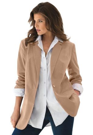 Roaman's Plus Size Relaxed Boyfriend Blazer in Brown Sugar at Nordstrom, Size 44