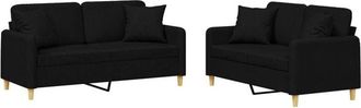 vidaXL Juego De Sof&aacute;s Con Cojines 2 Piezas Tela Negro Vidaxl