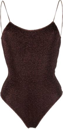 Os&eacute;ree shimmer-effect swimsuit - women - Polyamide/Metallic Fibre/Polyamide/Spandex/Elastane - S - Brown