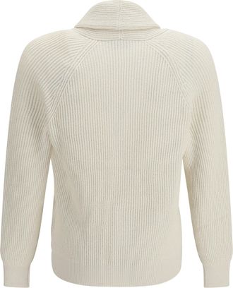 Brunello Cucinelli Mens Ribbed Cardigan Panama Cotton Sweater