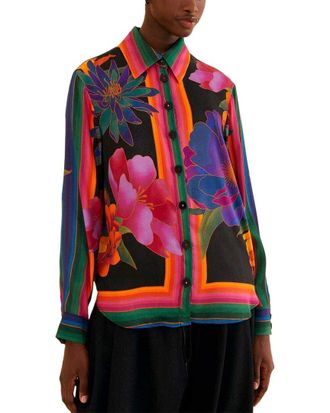 Farm Rio Flower Season Black Scarf Shirt