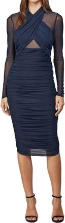 Fate Ruched Mesh Bodycon Dress In Navy