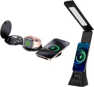 Pursonic Smart Power & Productivity Bundle 3-in-1 LED Desk Lamp & 5-in-1 Wireless Charging Station in Black at Nordstrom