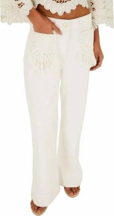 Farm Rio Twill Pants With Fringe Pockets In White