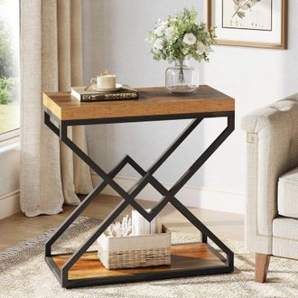 Tribesigns Mesa auxiliar Tribesigns para sal&oacute;n, mesa auxiliar de madera con espacio de almacenamiento y estructura met&aacute;lica en forma de X, mesita auxiliar