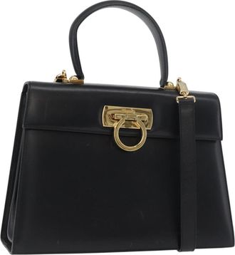 Ferragamo Convertible Top Handle Leather Black Leather Handbag (Pre-Owned)