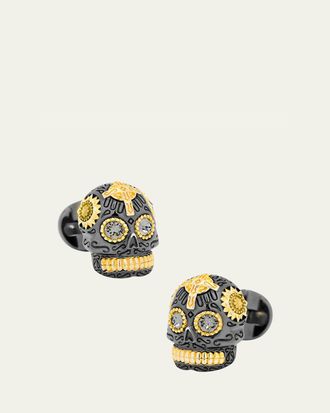 Cufflinks Inc. 3D Day of the Dead Sugar Skull Cuff Links, Black/Gold