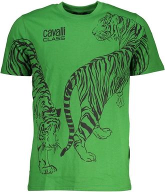 Cavalli Groene Katoenen Print Logo T-Shirt - Heren - T-shirts - Groen - XL - Katoen - Tops