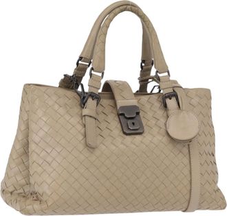 Bottega Veneta Roma Intrecciato Nappa Gray Leather Handbag (Pre-Owned)