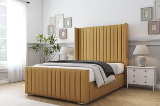 Comfort Beds Chester Plush Bed Frame - 50 Upholstered Wingback Headboard in Mustard | Size: Single
