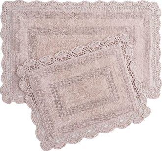 Laura Ashley Reversible Crochet Cotton 2-Piece Bath Mat Set in Blush at Nordstrom Rack