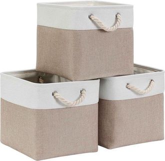 OEM Cubo De Almacenamiento Plegable, Cajas De Almacenamiento De Lona De 33x33x33 Cm Para Armarios, Estantes, Ropero, Color Crema Caqui (3 Piezas)