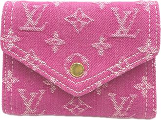 Louis Vuitton Monogram Denim Fuchsia Pink Canvas Leather Wallet (Tri-Fold) (Pre-Owned)