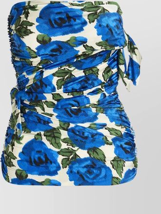 Alberta Ferretti floral bloom ruched off-shoulder top