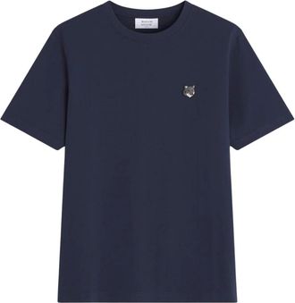 Maison Kitsun&eacute; T-Shirts, male, Blue, Size: XS Fox Head Comfort T-Shirt