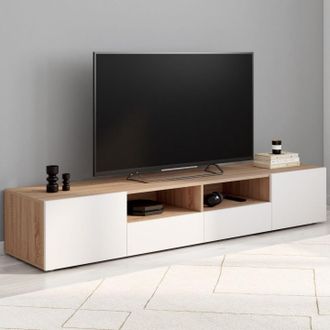 IDMarket Mueble De Tv De Madera De Haya Eli De 180 Cm Con Puertas Blancas
