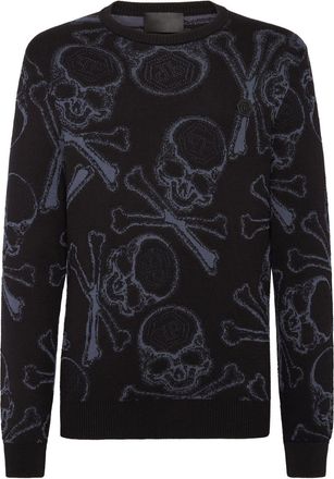 Philipp Plein Skull&Bones jacquard jumper - men - Silk/Cotton - XXXXL - Black