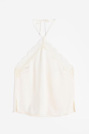 H&M Neckholder-Top mit Spitzenbesatz - Cremefarben
