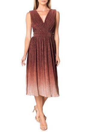 Dress The Population Ellery Shimmer Ombr&eacute; Midi Cocktail Dress in Burgundy Multi at Nordstrom Rack, Size X-Large