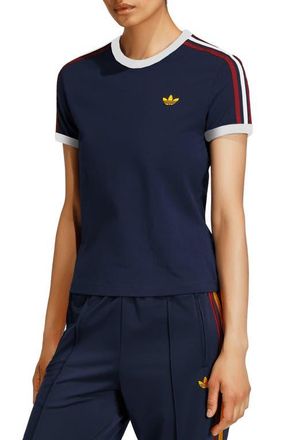 adidas Originals 3-Stripes Slim Fit T-Shirt in Night Indigo/Scarlet/White at Nordstrom, Size X-Small