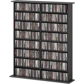 HOMCOM Mobile porta CD Moderno a 16 Ripiani in Legno 106.5x24x126.3 cm Nero
