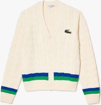 Lacoste Mens Cable Knit Striped Cardigan in Multi colour - Multicolour Wool - Size X-Small