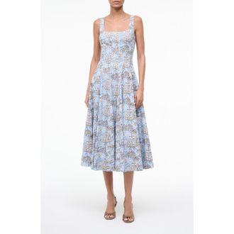 Staud Wells Poplin Midi Dress in Sky Toile at Nordstrom, Size 14