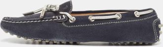 Tod's Tods Navy Blue Suede Bow Loafers