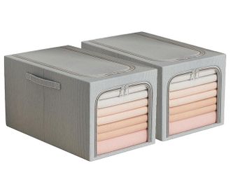 No Brand Cesta Plegable De 2 Piezas Para Guardar Ropa Con Ventana De Visualizaci&oacute;n Para Dormitorios (gris, 31 L / 304523 Cm)