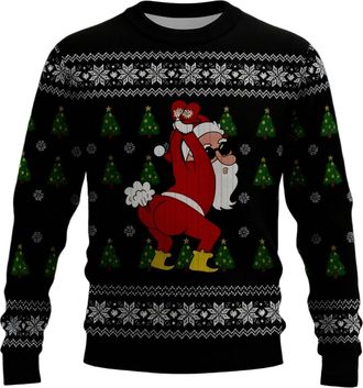 Generic Mens Christmas Jumper Casual Long Sleeve Knitted Xmas Sweater Funny Festive Knitwear for New Year Party Black
