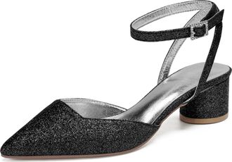 Generic Bridal Heels Women Block Ankle Strap Heeled Low Heel Sandals Pointed Toe Party Slingback Evening Bridal Wedding Shoes 4.5Cm,Black,7 UK