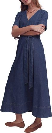 Boden Short Sleeve Denim Midi Dress in Mid Vintage at Nordstrom, Size 12