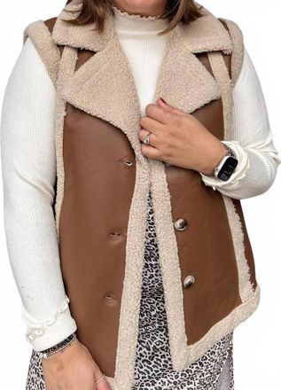 She + Sky Faux Leather Shearling Vest In Brown