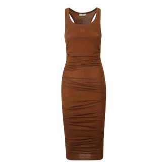 Elisabetta Franchi Midi Dresses, female, Brown, Size: M Logo Embroidery Midi Dress