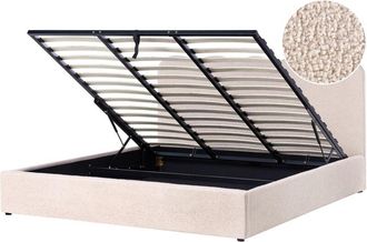 Beliani Cama Con Somier Tapizado De Boucl&eacute; 180 X 200 Cm Con Cabecero Espacio Almacenaje Elevable Beige Nanterre