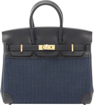 Herm&egrave;s Borsa a mano Birkin 25 in tela e pelle Swift 2024 - Nero